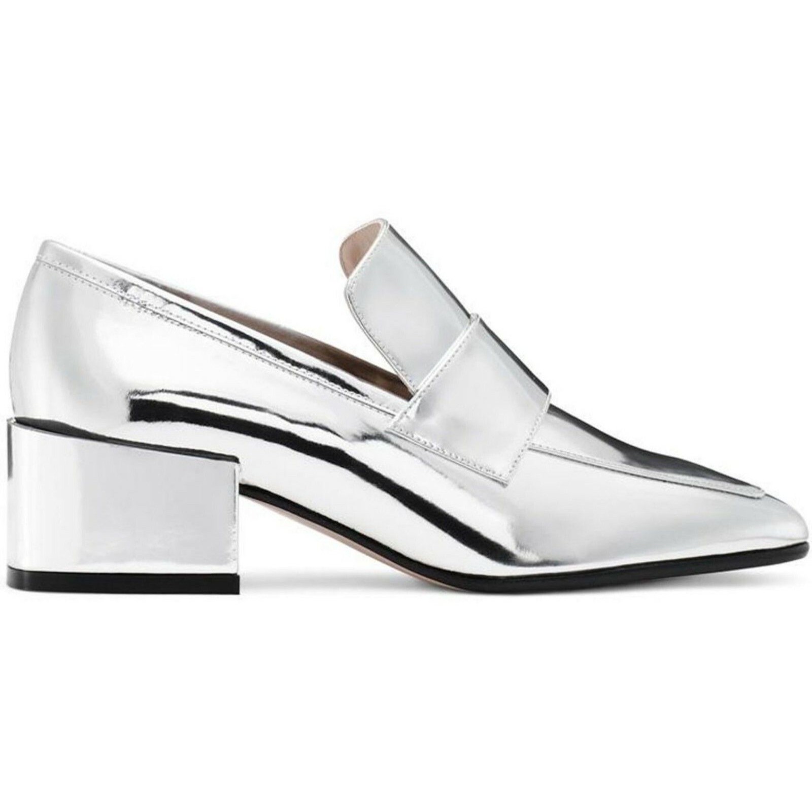 Nwob Stuart Weitzman Sawyer Silver Metallic Patent Loafer